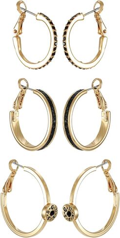GUESS Goldtone Black Glass Stone 3 Piece Hoop Earring Set in Saudi Arabia