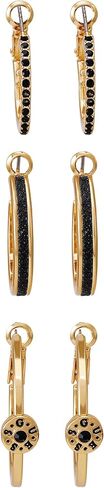 GUESS Goldtone Black Glass Stone 3 Piece Hoop Earring Set in Saudi Arabia