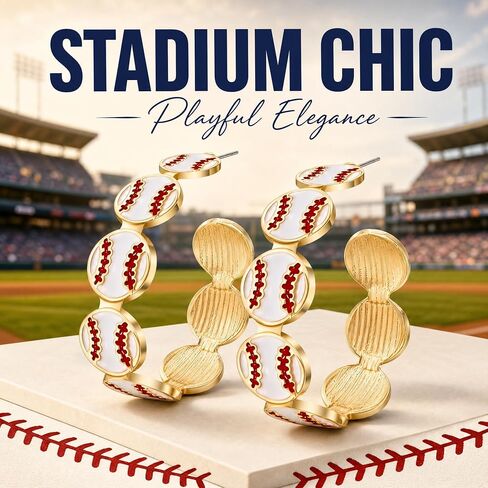 Fashion Baseball Drop Earrings Lightweight Gold Hoop Sports Jewelry Accessories for Women, Game Day Party Team Gifts in Saudi Arabia