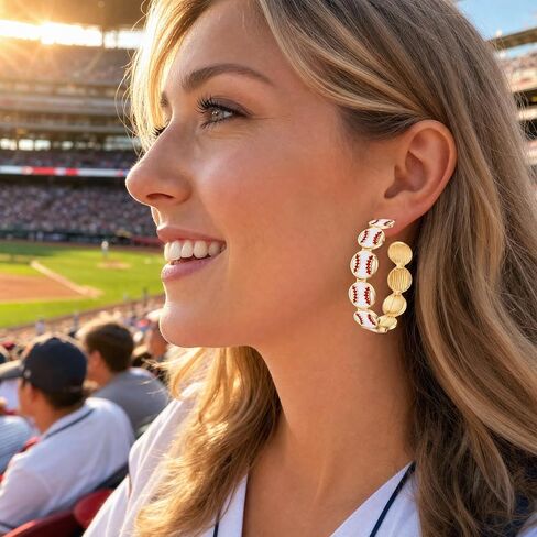 Fashion Baseball Drop Earrings Lightweight Gold Hoop Sports Jewelry Accessories for Women, Game Day Party Team Gifts in Saudi Arabia