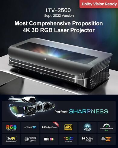 AWOL VISION LTV-2500 4K UHD Ultra Short Throw Triple Laser Projector with Dolby Vision & Atmos, Active 3D, 150", HDR10+, UST Laser TV Projector (Fire TV Stick 4K Max included) in Kuwait