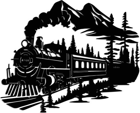 YATEASLU Metal Train Wall Art, Tree and Mountain 13.8x11 inches. Rustproof metal. Detailed train, tree, mountain landscape. For living room, bedroom, porch in Saudi Arabia