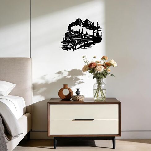 YATEASLU Metal Train Wall Art, Tree and Mountain 13.8x11 inches. Rustproof metal. Detailed train, tree, mountain landscape. For living room, bedroom, porch in Saudi Arabia
