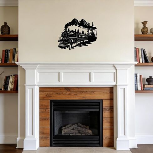 YATEASLU Metal Train Wall Art, Tree and Mountain 13.8x11 inches. Rustproof metal. Detailed train, tree, mountain landscape. For living room, bedroom, porch in Saudi Arabia
