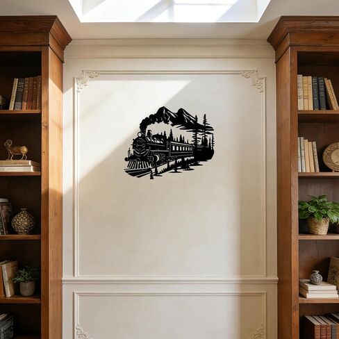 YATEASLU Metal Train Wall Art, Tree and Mountain 13.8x11 inches. Rustproof metal. Detailed train, tree, mountain landscape. For living room, bedroom, porch in Saudi Arabia