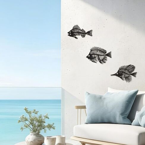 Bnesi Nautical Wall Decor Skeleton Fish Wall Art Fish Wall Decor for Coastal Beach House Decor Unique Nautical Wall Art for Living Room Bedroom Ocean Themed Home Decoration (Small) in Saudi Arabia