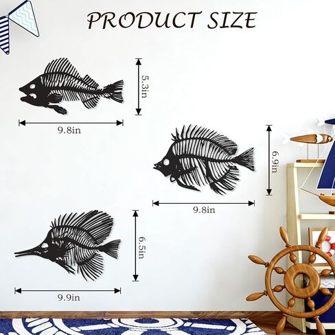 Bnesi Nautical Wall Decor Skeleton Fish Wall Art Fish Wall Decor for Coastal Beach House Decor Unique Nautical Wall Art for Living Room Bedroom Ocean Themed Home Decoration (Small) in Saudi Arabia