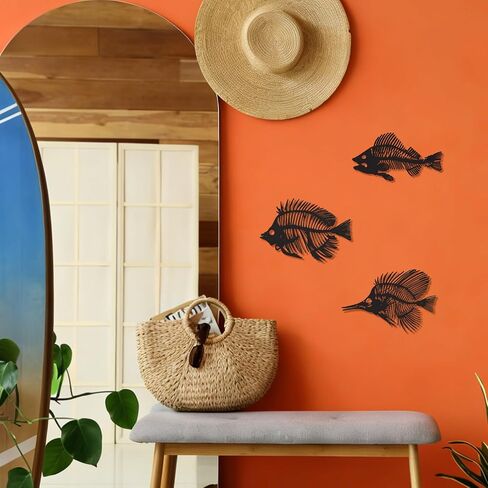 Bnesi Nautical Wall Decor Skeleton Fish Wall Art Fish Wall Decor for Coastal Beach House Decor Unique Nautical Wall Art for Living Room Bedroom Ocean Themed Home Decoration (Small) in Saudi Arabia