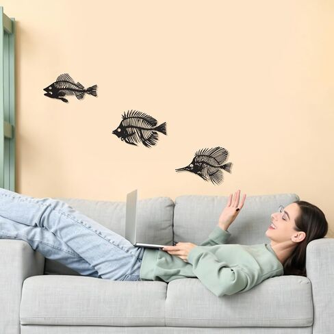 Bnesi Nautical Wall Decor Skeleton Fish Wall Art Fish Wall Decor for Coastal Beach House Decor Unique Nautical Wall Art for Living Room Bedroom Ocean Themed Home Decoration (Small) in Saudi Arabia