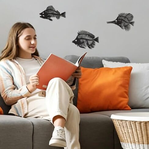 Bnesi Nautical Wall Decor Skeleton Fish Wall Art Fish Wall Decor for Coastal Beach House Decor Unique Nautical Wall Art for Living Room Bedroom Ocean Themed Home Decoration (Small) in Kuwait