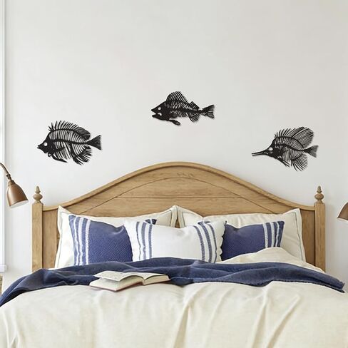 Bnesi Nautical Wall Decor Skeleton Fish Wall Art Fish Wall Decor for Coastal Beach House Decor Unique Nautical Wall Art for Living Room Bedroom Ocean Themed Home Decoration (Small) in Kuwait