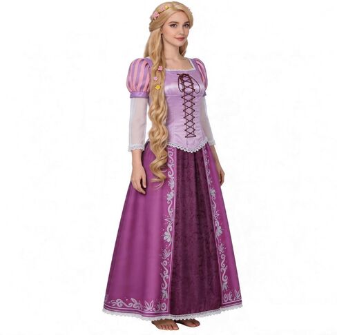 Women’s Rapunzel Costume Princess Dress Purple Lepe Tops Skirt Braided Wig with Necklace Halloween Cosplay Dress up in Kuwait