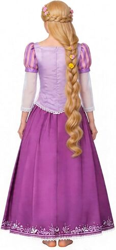 Women’s Rapunzel Costume Princess Dress Purple Lepe Tops Skirt Braided Wig with Necklace Halloween Cosplay Dress up in Kuwait