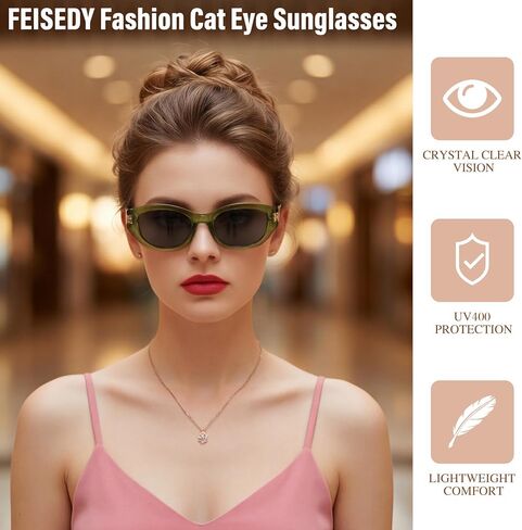 FEISEDY ريترو عين القط النظارات الشمسية للنساء الكلاسيكية 90s موضة Cateye نظارات شمسية UV400 ظلال عصرية إطار مكتنزة B0418 in Kuwait