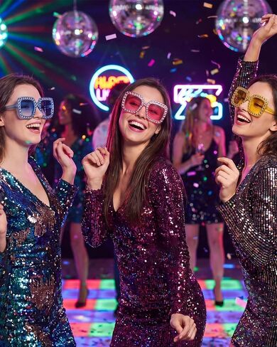 Pibupibu 48 Pack Classic/Glitter 70s Disco Oversized Crystal Sunglasses Bulk Large Square Rhinestone Sunglasses Party Glasses in Kuwait