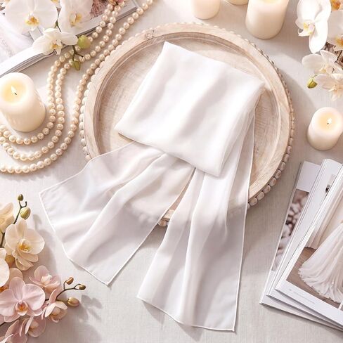 Bridal Neck Scarf Long, 118'' Wedding Chiffon White Shawl, Minimalist Tulle Chiffon Scarf, Bride Neck Shawl for Wedding Evening Ceremony in Saudi Arabia