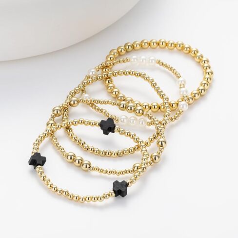 Gold Beaded Bracelets Pearl Cross Bracelet Stack Cute Stackable Christian Bracelet Set Boho Beach Summer Jewelry for Women in Kuwait