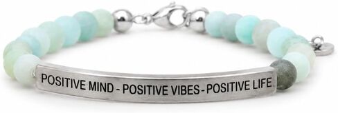 THE INSPIRATION CO. Positive Mind-Positive Vibes-Positive Life Bracelet – Natural Gemstone Bracelet with Adjustable Stretch Fit and Engraved Stainless Steel Bar – Made in USA in Saudi Arabia