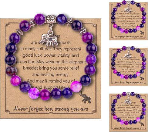 4Pcs Elephant Bracelet for Women, Natural Healing Stone Adjustable Elephant Bracelet Elephants Gifts Motivational Feel Better Gift Encouragement Inspirational Gift for Woman Mothers Day Graduation in Saudi Arabia
