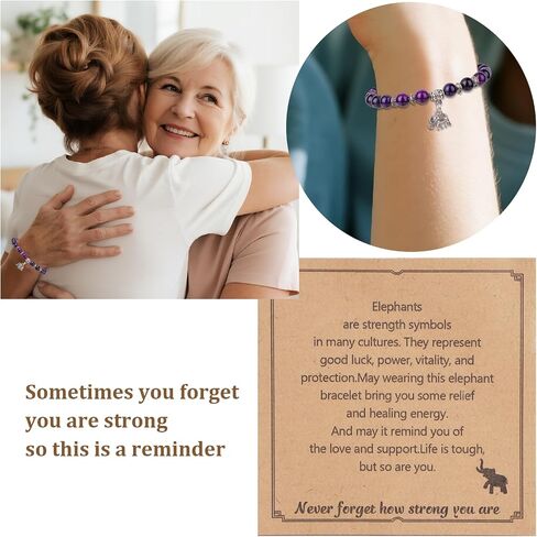 4Pcs Elephant Bracelet for Women, Natural Healing Stone Adjustable Elephant Bracelet Elephants Gifts Motivational Feel Better Gift Encouragement Inspirational Gift for Woman Mothers Day Graduation in Saudi Arabia
