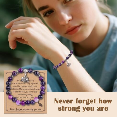 4Pcs Elephant Bracelet for Women, Natural Healing Stone Adjustable Elephant Bracelet Elephants Gifts Motivational Feel Better Gift Encouragement Inspirational Gift for Woman Mothers Day Graduation in Saudi Arabia