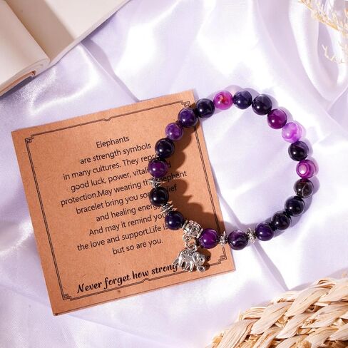 4Pcs Elephant Bracelet for Women, Natural Healing Stone Adjustable Elephant Bracelet Elephants Gifts Motivational Feel Better Gift Encouragement Inspirational Gift for Woman Mothers Day Graduation in Saudi Arabia