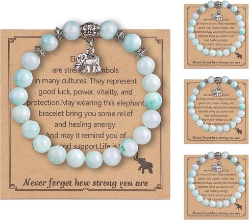 4Pcs Elephant Bracelet for Women, Natural Healing Stone Adjustable Elephant Bracelet Elephants Gifts Motivational Feel Better Gift Encouragement Inspirational Gift for Woman Mothers Day Graduation in Saudi Arabia