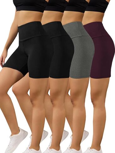 4 Pack High Waisted Biker Shorts for Women, Super Soft Tummy Control No See Through Workout Running Yoga Shorts, 6" Inseam in Kuwait