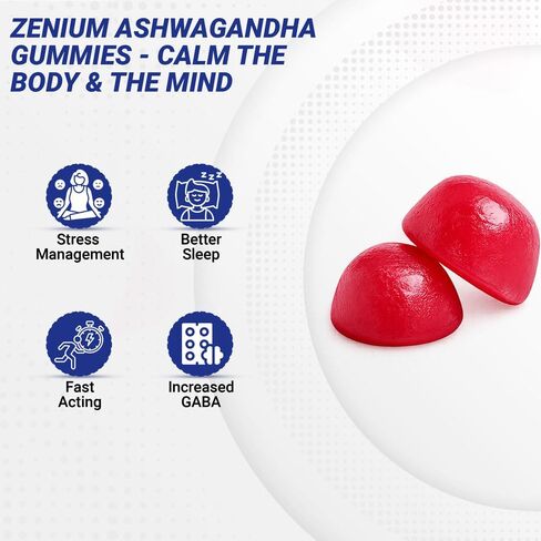 Zenium - Ashwagandha High Potency Gummies of KSM 66 | Mango Flavored | Relieve, Tension, Worry, Nervousness, & Irritability | Calm The Mind & Body | Ayurvedic | Natural Relief Supplement | 60 Count in Saudi Arabia