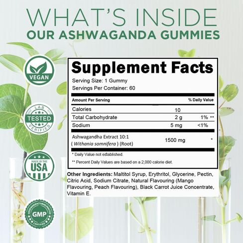 Zenium - Ashwagandha High Potency Gummies of KSM 66 | Mango Flavored | Relieve, Tension, Worry, Nervousness, & Irritability | Calm The Mind & Body | Ayurvedic | Natural Relief Supplement | 60 Count in Saudi Arabia