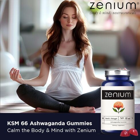 Zenium - Ashwagandha High Potency Gummies of KSM 66 | Mango Flavored | Relieve, Tension, Worry, Nervousness, & Irritability | Calm The Mind & Body | Ayurvedic | Natural Relief Supplement | 60 Count in Saudi Arabia