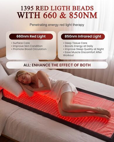 Red Light Therapy Mat Full Body, 73"x33" FSA&HSA Eligible Red Light Therapy Blanket with 1395 LEDs, 660nm & 850nm Infrared Light for Full Body Joint Muscle Pain Relief & Sleep Improvement in Saudi Arabia