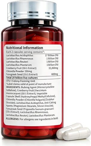 Vaginal Probiotic Supplement - Supports Healthy Vaginal pH, Fresh Odor & Balanced Flora for Women, Urinary Tract Health with Prebiotics & Lactobacillus Probiotic Blend - 20 Billion CFU in Kuwait
