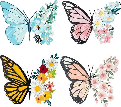 EYxsaxenk Metal Butterfly Wall Decoration - 4Pcs Butterfly Flower Wall Art Cutout Design Sculpture Hanging Ornament for Balcony Patio Garden Outdoor Decoration Women Birthday Wedding Housewarming Gift in Saudi Arabia