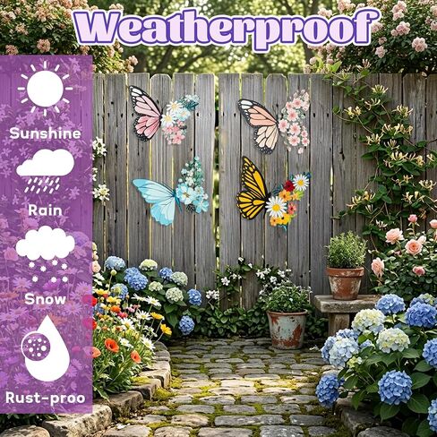 EYxsaxenk Metal Butterfly Wall Decoration - 4Pcs Butterfly Flower Wall Art Cutout Design Sculpture Hanging Ornament for Balcony Patio Garden Outdoor Decoration Women Birthday Wedding Housewarming Gift in Saudi Arabia