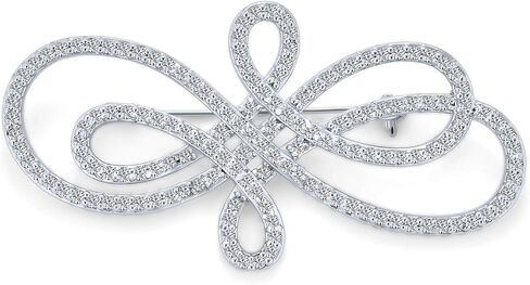 Bling Jewelry Bridal Elegant Large Statement Swirl Pave Cubic Zirconia Art Deco Vintage Style Fashion Infinity Brooch Pin For Women Silver Plated in Kuwait