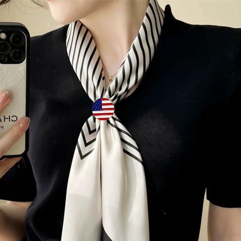 American Flag Silk Scarf Clip for Women Minimalist Wide Band Statement Holder Buckle Wrap USA Shawl Scarves Clasp Dress Accessories Unique 4th of July Independence Day Jewelry Women's Patriotic Fashion in Kuwait