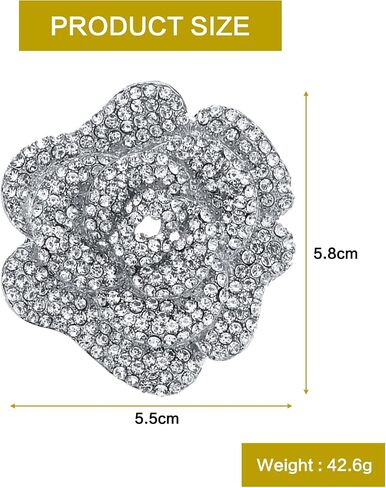 Rhinestone Rose Brooch Pin for Women Girls,Crystal Big Blossom Flower Lapel Pins,Silver Flower Brooch Pins Rhinestone Jewelry Pin for DIY Bridal Wedding Bouquet Bridesmaid Jewelry in Kuwait