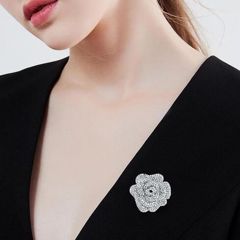 Rhinestone Rose Brooch Pin for Women Girls,Crystal Big Blossom Flower Lapel Pins,Silver Flower Brooch Pins Rhinestone Jewelry Pin for DIY Bridal Wedding Bouquet Bridesmaid Jewelry in Kuwait