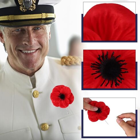 32 Pcs Memorial Day Red Black Poppy Artificial Flower Brooch Pin Bulk Lest We Forget Fake Flower Head Gifts for Women Men Hero Veteran Remembrance Day in Saudi Arabia