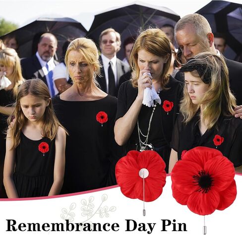 32 Pcs Memorial Day Red Black Poppy Artificial Flower Brooch Pin Bulk Lest We Forget Fake Flower Head Gifts for Women Men Hero Veteran Remembrance Day in Saudi Arabia