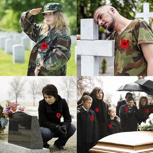 32 Pcs Memorial Day Red Black Poppy Artificial Flower Brooch Pin Bulk Lest We Forget Fake Flower Head Gifts for Women Men Hero Veteran Remembrance Day in Saudi Arabia