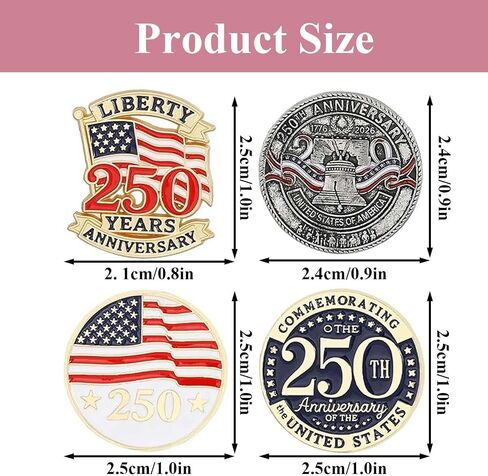4 Pcs 250th Anniversary Pins Set USA Birthday 250 Year Birthday Commemorative Enamel Lapel Pins with The Liberty Bell and US Flag Brooch for Patriot Independence Day Gifts Memorabilia in Kuwait