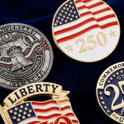 4 Pcs 250th Anniversary Pins Set USA Birthday 250 Year Birthday Commemorative Enamel Lapel Pins with The Liberty Bell and US Flag Brooch for Patriot Independence Day Gifts Memorabilia in Kuwait