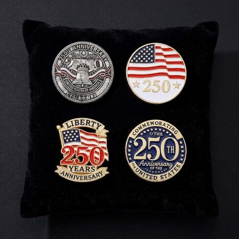 4 Pcs 250th Anniversary Pins Set USA Birthday 250 Year Birthday Commemorative Enamel Lapel Pins with The Liberty Bell and US Flag Brooch for Patriot Independence Day Gifts Memorabilia in Kuwait