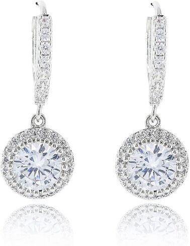 White Gold Plated Cartilage Earlobe Huggie Hoop Earring With Charm Cz Paved Cuff Dangle Round Hoop Drop Dainty Minimalist Pierced Eearring for Women in Saudi Arabia