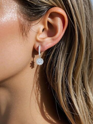 White Gold Plated Cartilage Earlobe Huggie Hoop Earring With Charm Cz Paved Cuff Dangle Round Hoop Drop Dainty Minimalist Pierced Eearring for Women in Saudi Arabia