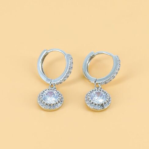 White Gold Plated Cartilage Earlobe Huggie Hoop Earring With Charm Cz Paved Cuff Dangle Round Hoop Drop Dainty Minimalist Pierced Eearring for Women in Saudi Arabia
