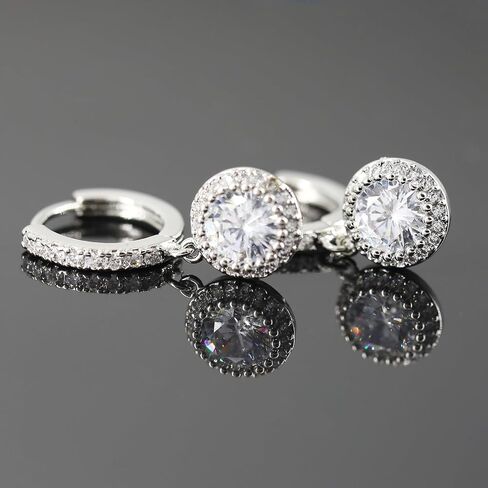White Gold Plated Cartilage Earlobe Huggie Hoop Earring With Charm Cz Paved Cuff Dangle Round Hoop Drop Dainty Minimalist Pierced Eearring for Women in Saudi Arabia