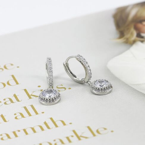 White Gold Plated Cartilage Earlobe Huggie Hoop Earring With Charm Cz Paved Cuff Dangle Round Hoop Drop Dainty Minimalist Pierced Eearring for Women in Saudi Arabia
